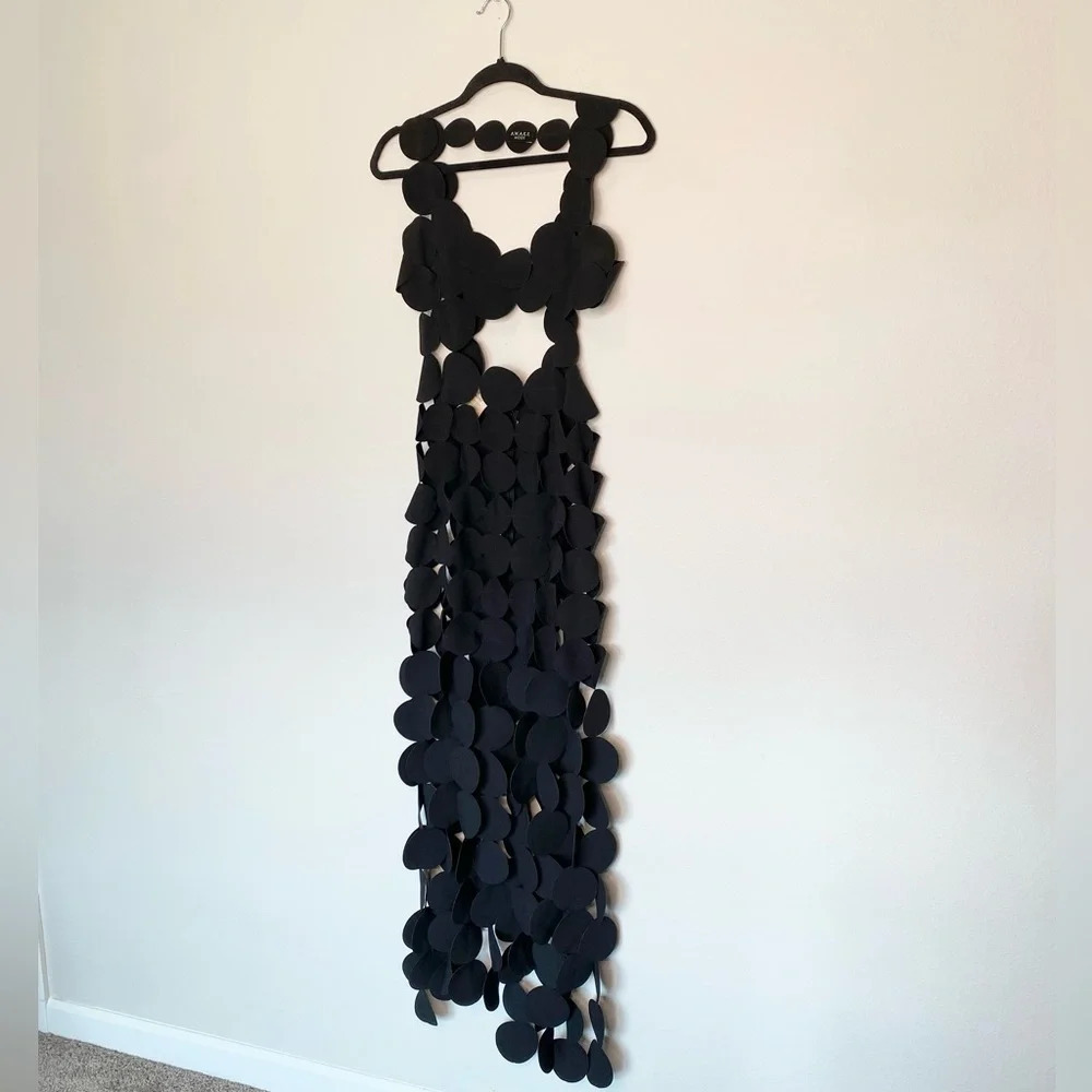 A.W.A.K.E. Mode Crepe Multi Circle Asymmetric Dress Black - Picture 12 of 16
